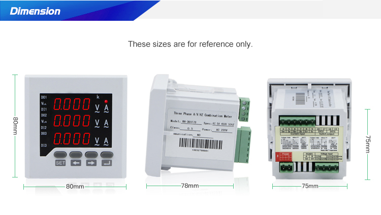 CN-3UIF73 80*80 mm Three Phase current voltage frequency AVHZ Meter