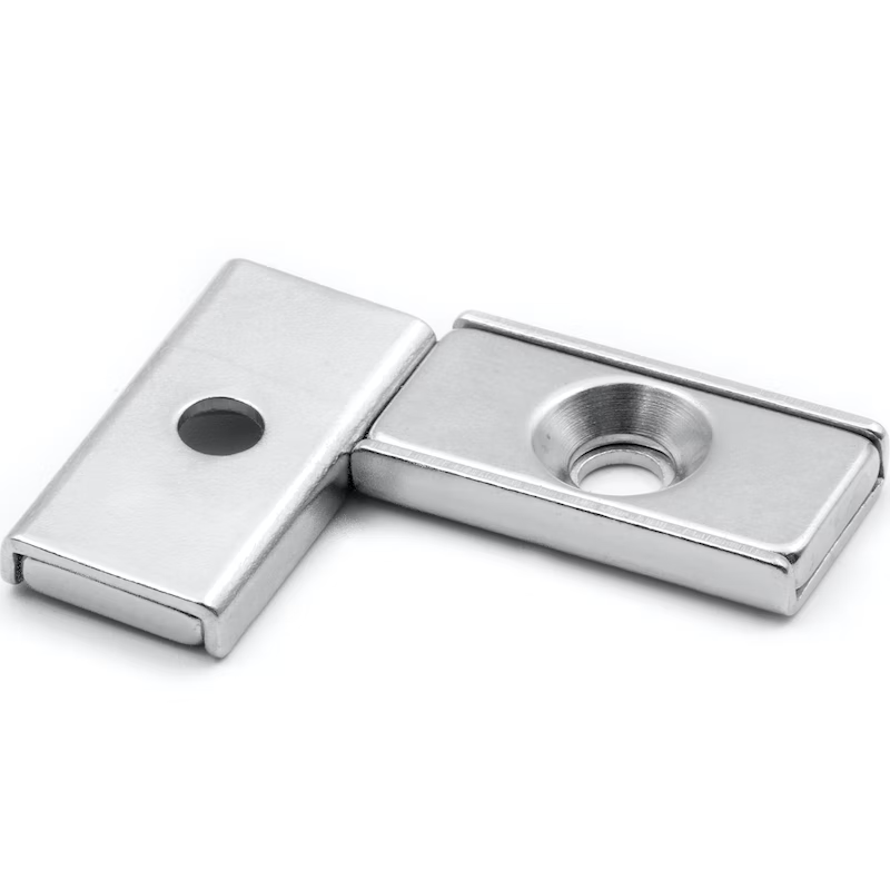 NdFeb Block Magnet Steel Channel POT with 1 Countersunk Hole For Industry Processing