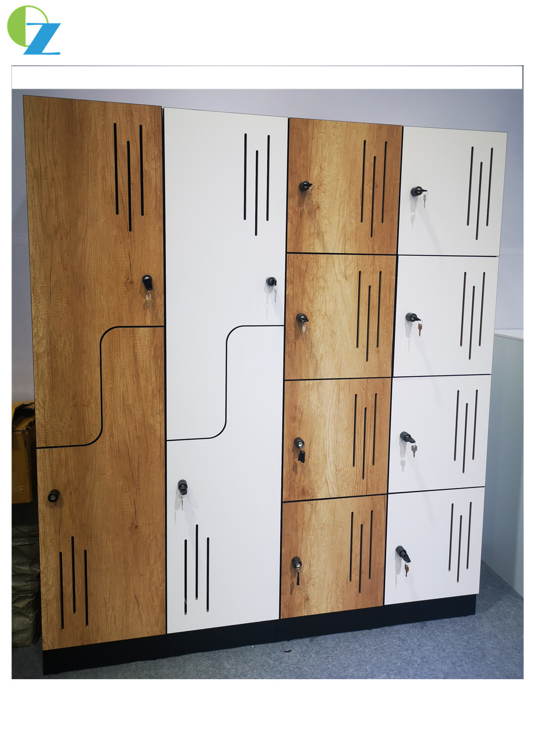 Elegent New Design Z Shape Door Wooden Material Locker White & Natural Oak