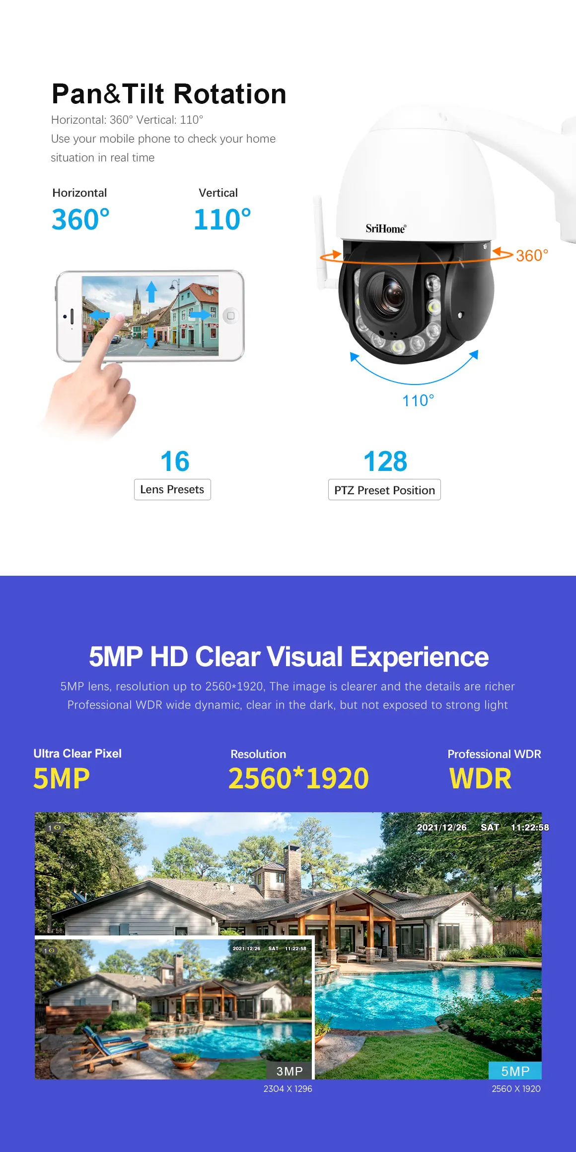 5MP Wireless CCTV Outdoor Camera 20x Zoom Wifi IP Network PTZ Camera Support 360 Degree Rotation
