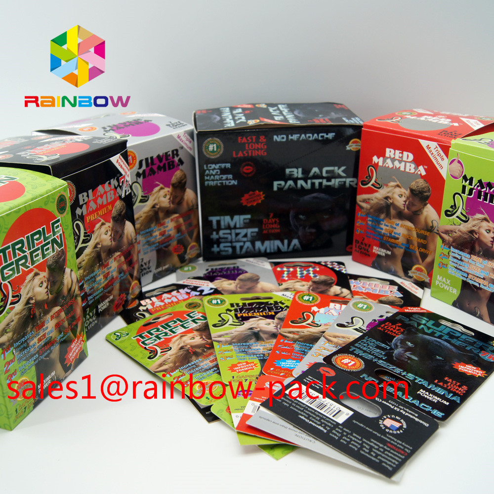 3D printing card FX 25000 lenticular plastic 3D card Custom printed rhino V7 3D sex pillspackaging 3D sex pill card