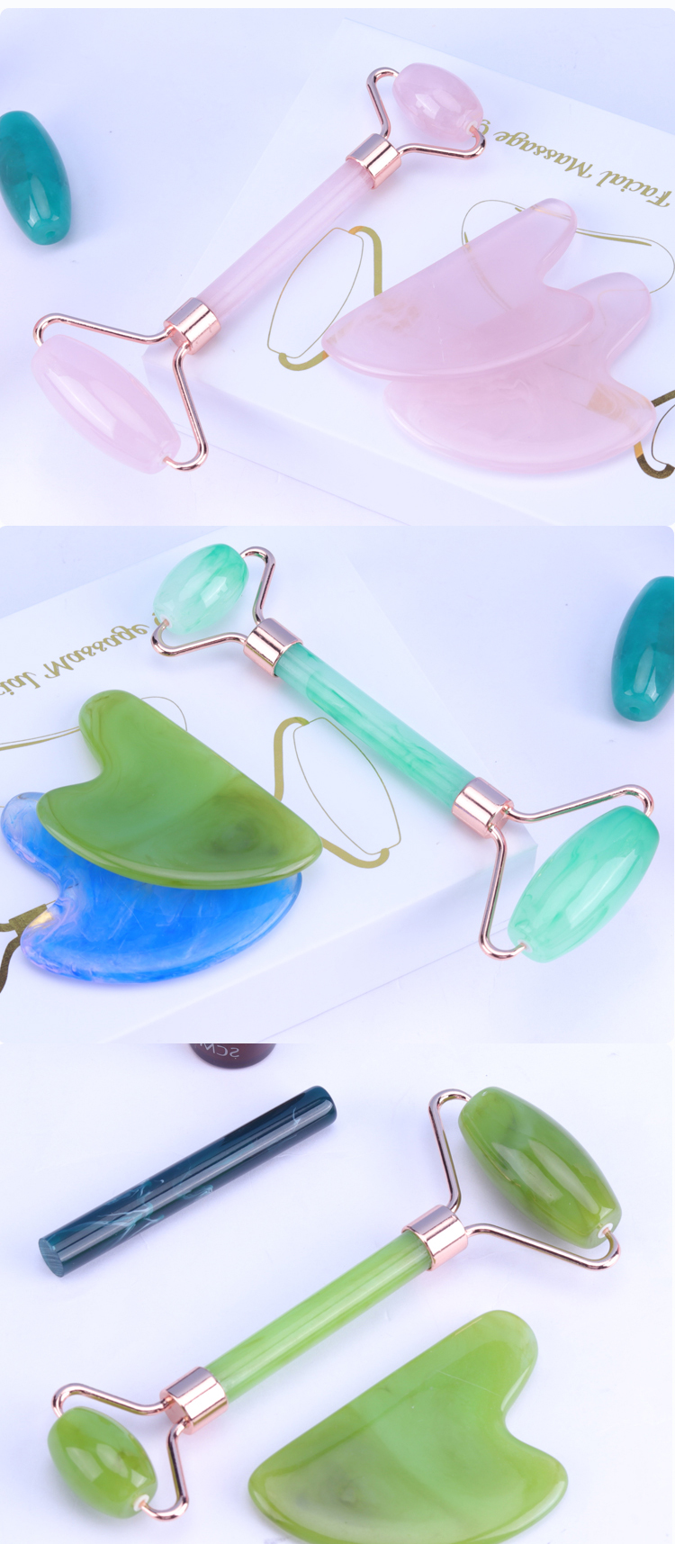 Rose Quartz Crystal Face Jade Roller Anti Aging Logo Customized
