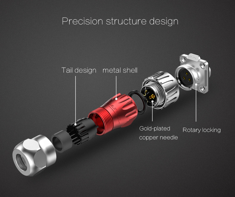 Zinc Alloy Cover 4pin Power Connector Automotive with IP65/P67 Electrical Connector for LED Lighting & Display