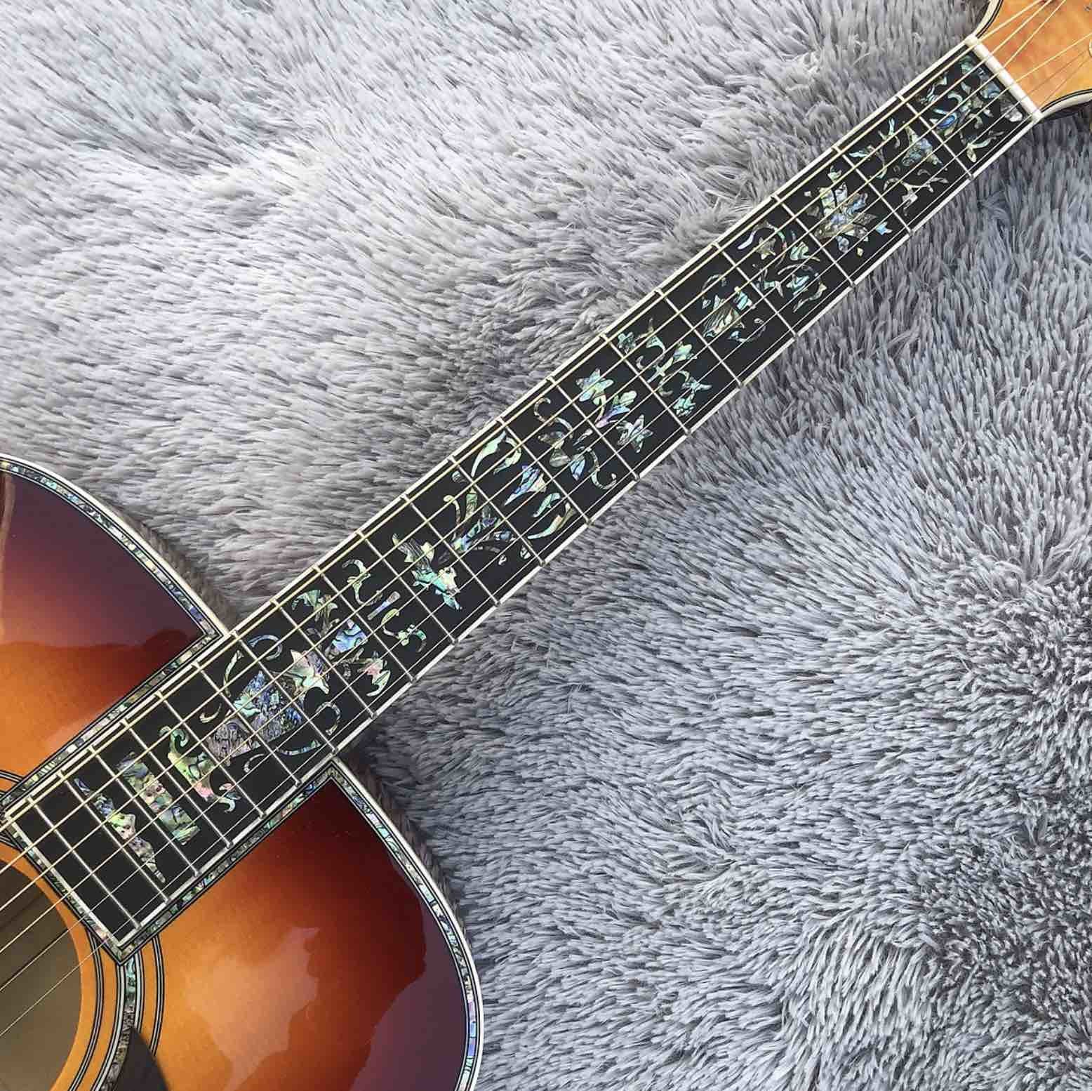Solid Spruce Top Abalone D Style Acoustic Guitar with Burst Maple Body Ebony Fingerboard