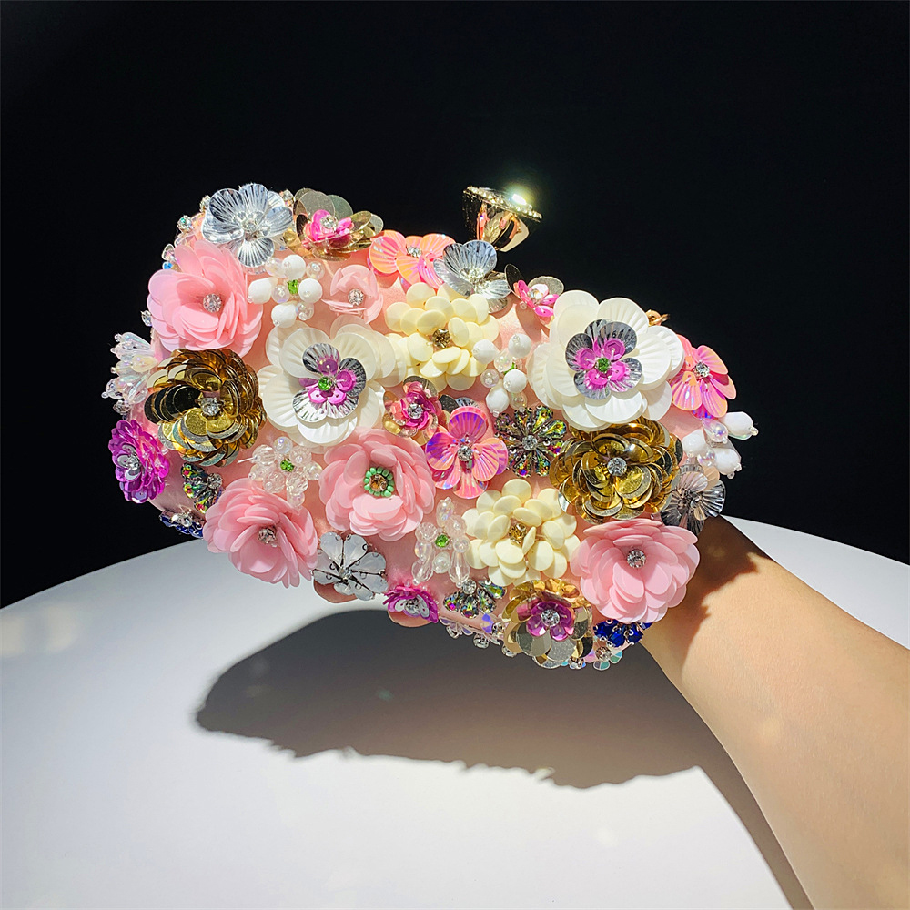 Handmade Sequin and Beaded Flower Crystal Clutch Bag for Ladies Sophisticated Design