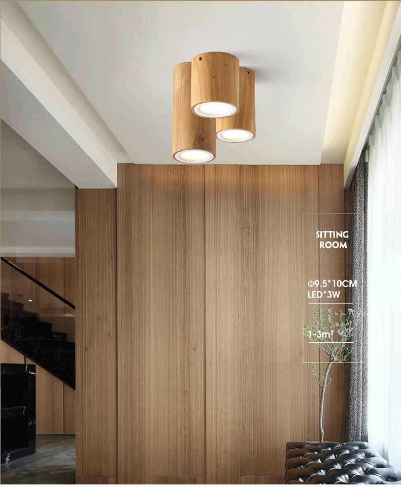 Nordic style round and square solid wood corridor led ceiling light living room Aisle wood led down light(WH-WA-57)
