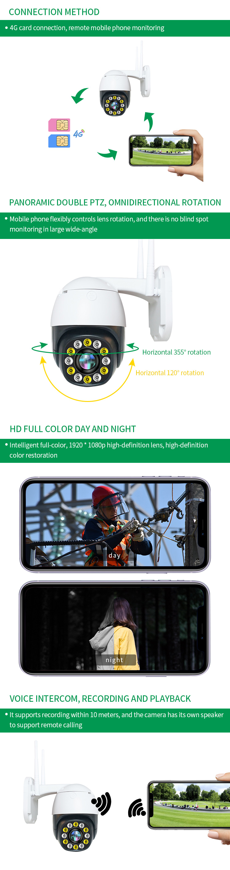 2MP 1080P Outdoor Security Tuya Smart 4G Auto Trail PTZ Camera With Motion Detection