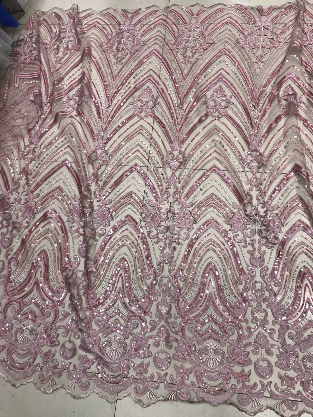 Wedding Dress Sequin Lace Fabric / Floral Embroidered Mesh Fabric