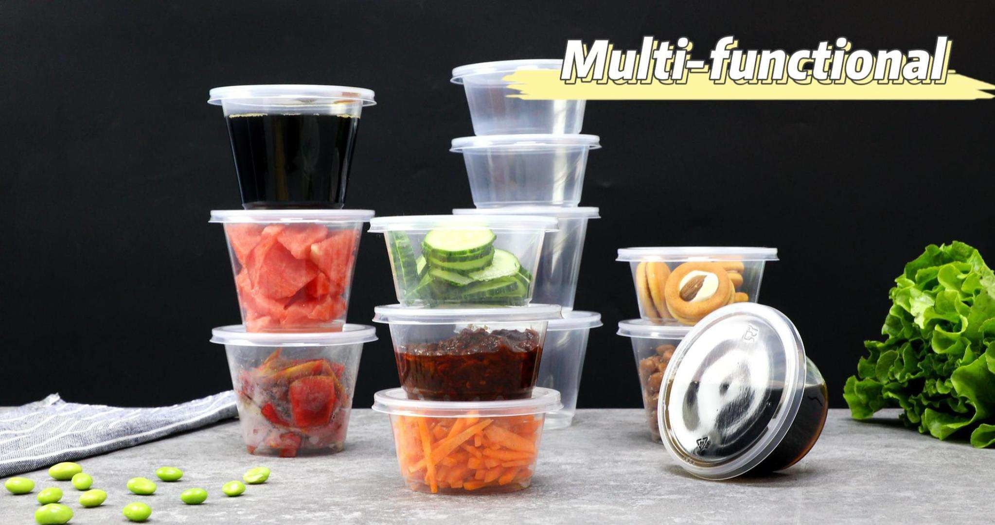 Biodegradable PLA 2 Ounce Condiment Cups With Lids Clear Plastic Cold Drink Cups