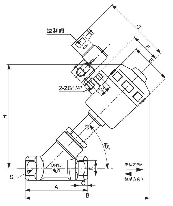 1.5'' Internal Thread Pneumatic Angle Seat Piston Valve DN40 PN25 0