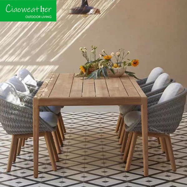 Outdoor Garden Courtyard Waterproof Fabric Dining Chair with Teakwood Frame and