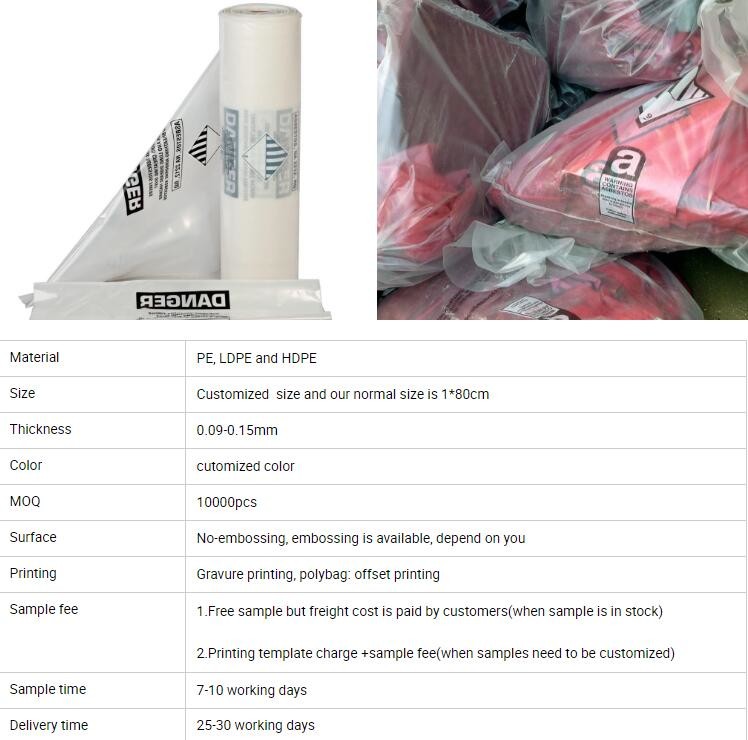 Asbestos Removal, disposable plastic yellow poly asbestos warning printed burial bags, Asbestos clear plastic packing ju