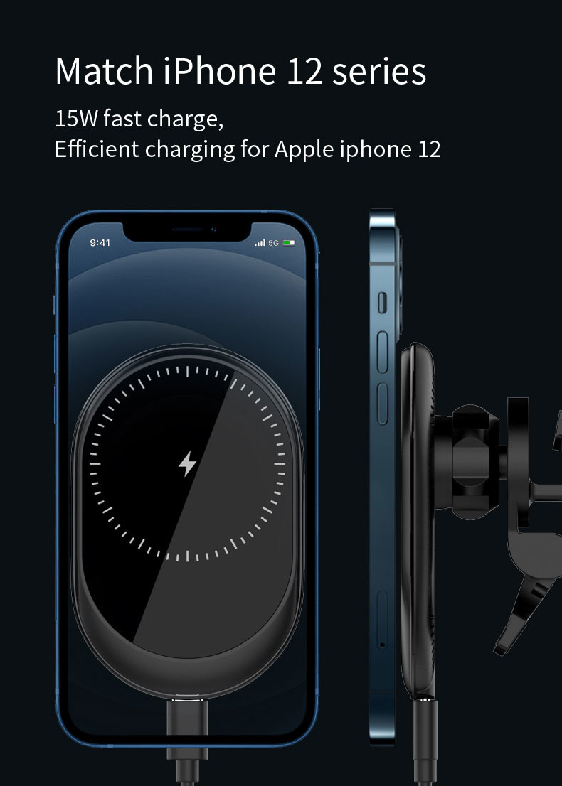 Black Multi Function 15w magnetic wireless car charger Type c Input