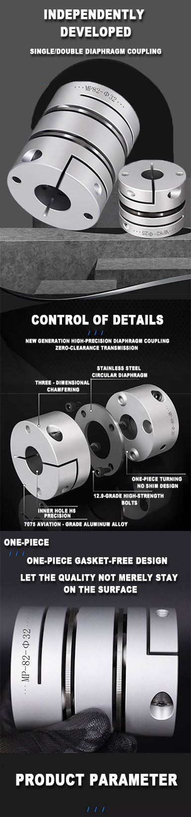 High Precision Single or Double Diaphragm Couplings Easy Installation