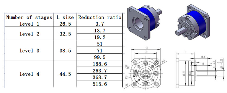 42mm Planetary Gear Stepper Motor Reducer low noise 4 leval stages