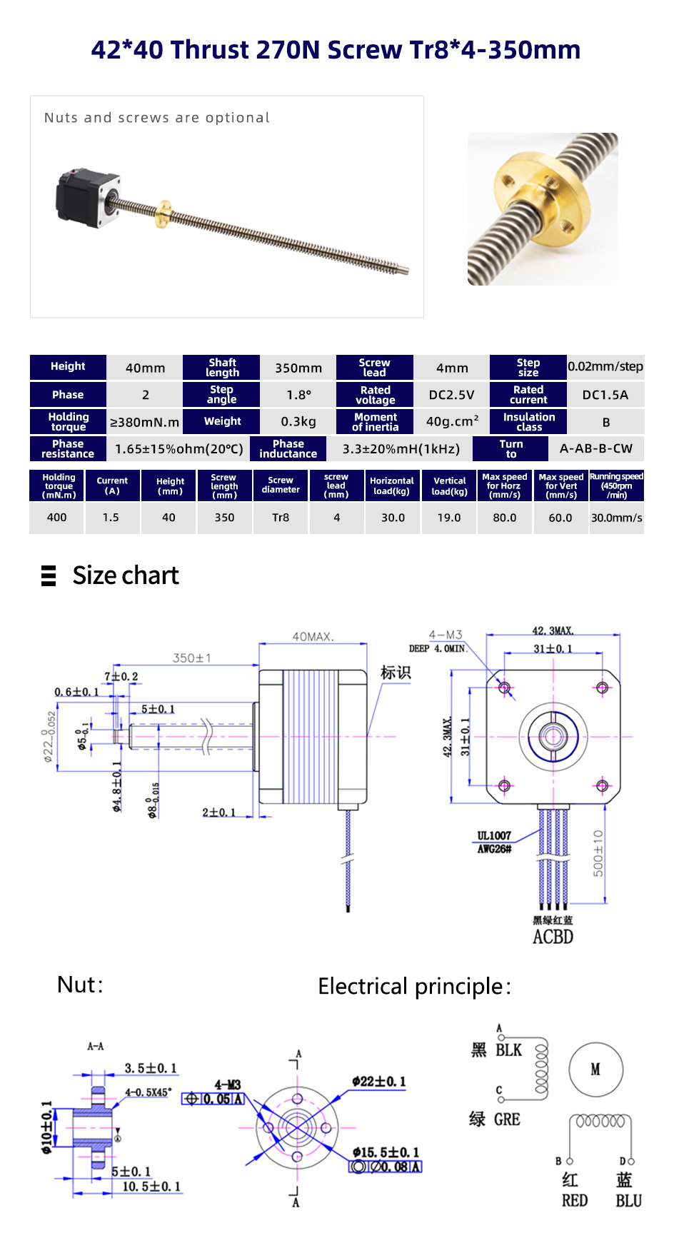 80 Degree Temperature Rise Linear Stepper Motor With Lead Screw for CNC Machines