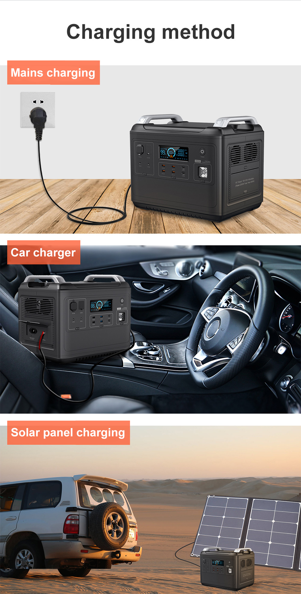 Battery Lithium Portable Power Station For Refrigerator Tv 2000Wh Wireless Charger