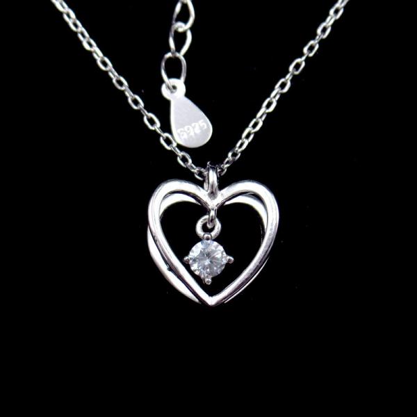 3D Heart Shape Cross Necklace Chain And Hanging Zircon Shining Stone Sterling