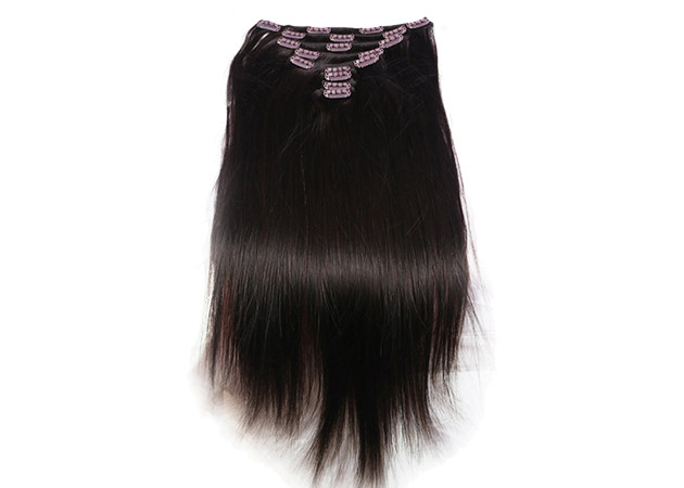Dual Weft Virgin Clip In Hair Extensions / Straight Remy Human Hair Clip In