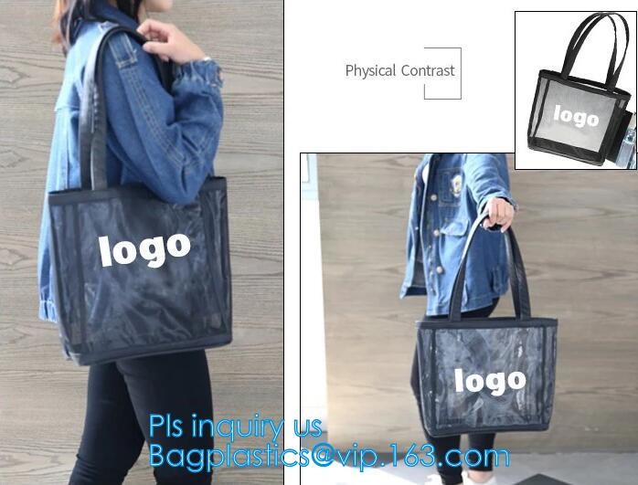 Fashionable Beach Bag Outdoor Tote Bag Black Mesh Handbags, Customized women beach bag, ladies mesh beach bags handbag