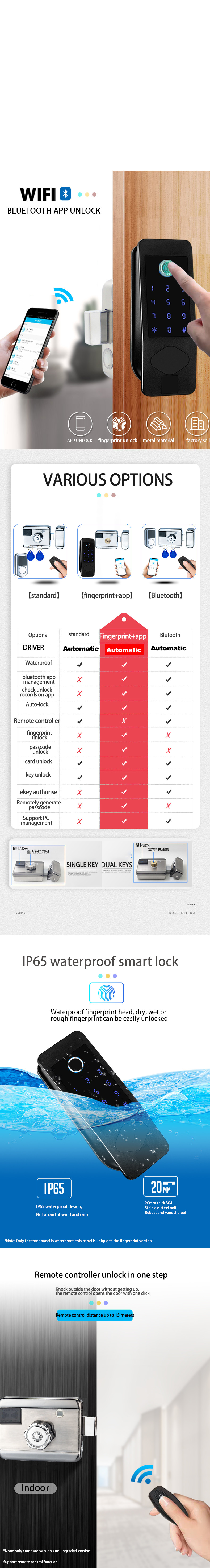 Electric Waterproof Bluetooth Deadbolt Keyless Smart WIFI Door Lock
