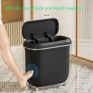 Black 13 Gallon Rectangular Motion Sensor Plastic Trash Can with Lid