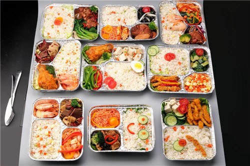 2-compartment lunch box Wholesale Eco- friendly takeaway packaging containers aluminium foil tray food packaging