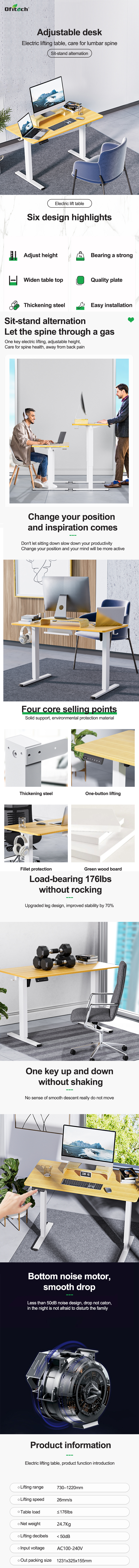 80 kgs 2 Stage Custom Electric Height Adjustable Computer Gaming Desk for Living Room