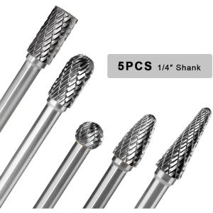 Double Cut Hand Tools 10 Piece Carbide Burrs Set for 1/4 Single Cut Cylinder Bur