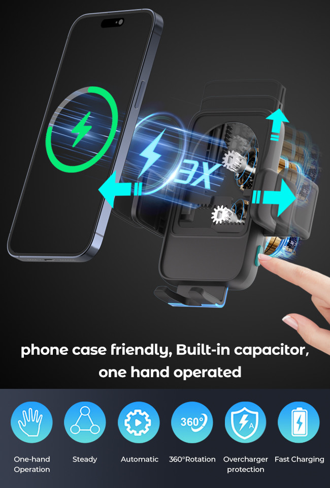 Automatic Calibration Wireless Car Phone Holder 15w Fast Charging And Heat Dissipation