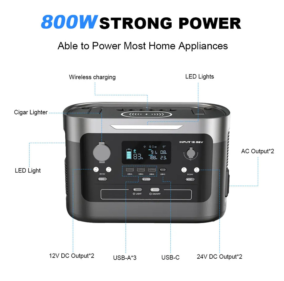 800W Portable Power Station Generator With Camping Mobile Lithium Battery