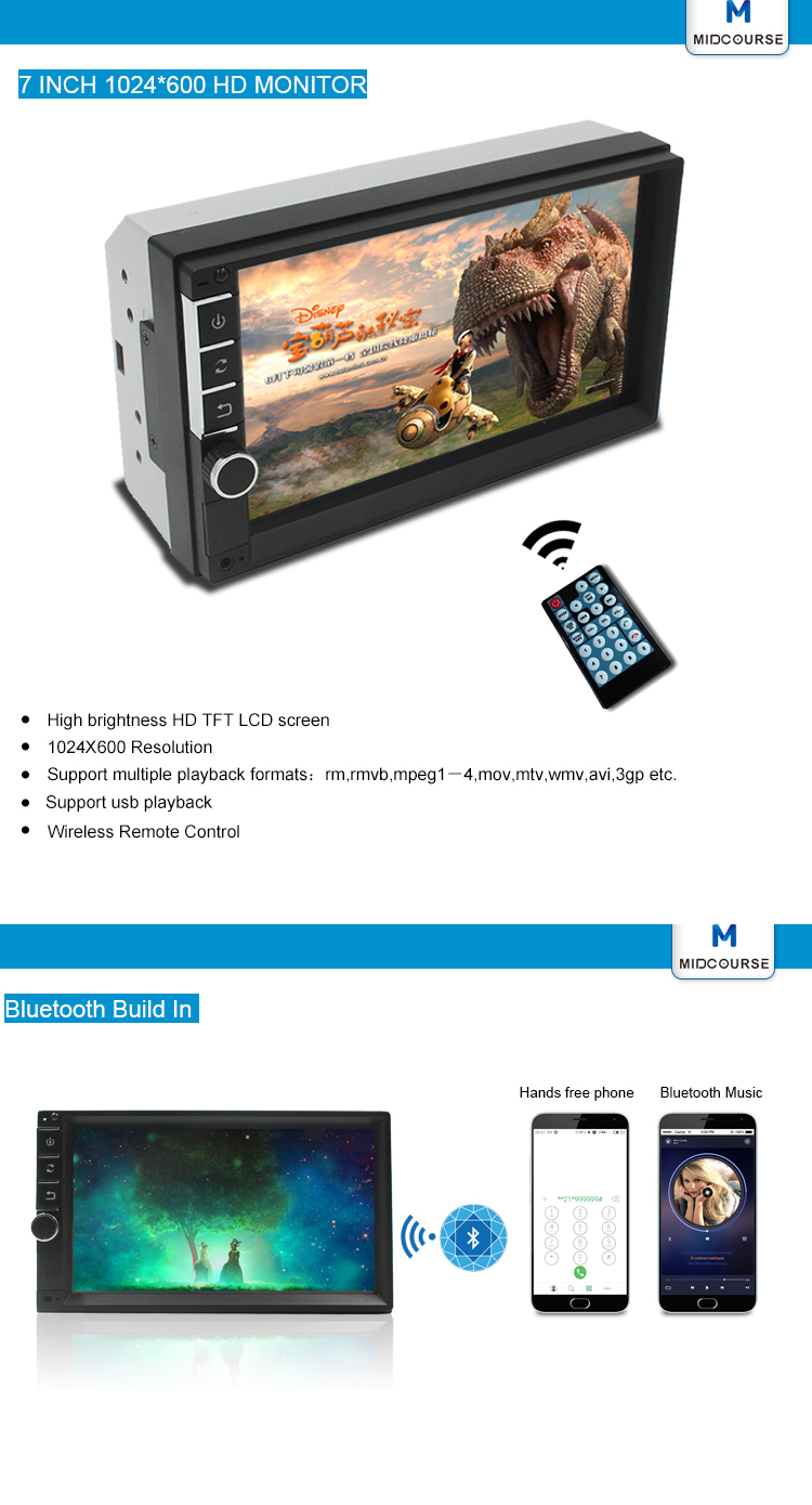 Car autoradio 2din 7 inch touch screen parking aid Build in USB SD BLUETOOTH Backup camera