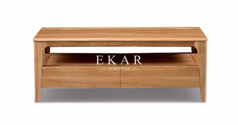 Solid Oak Wood 2 Drawers Sofa Table Center Table