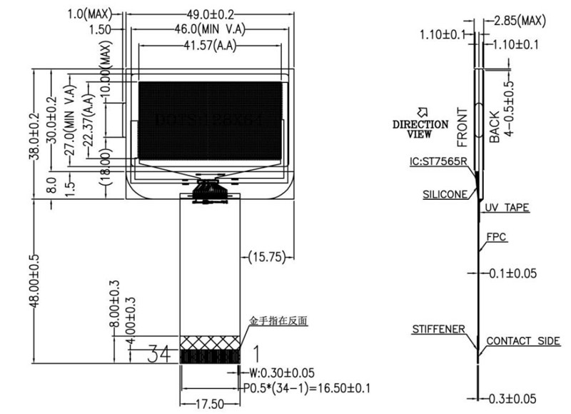 China Monochrome Graphic LCD Display Module 128x64 ST7565R FSTN Positive COG Display