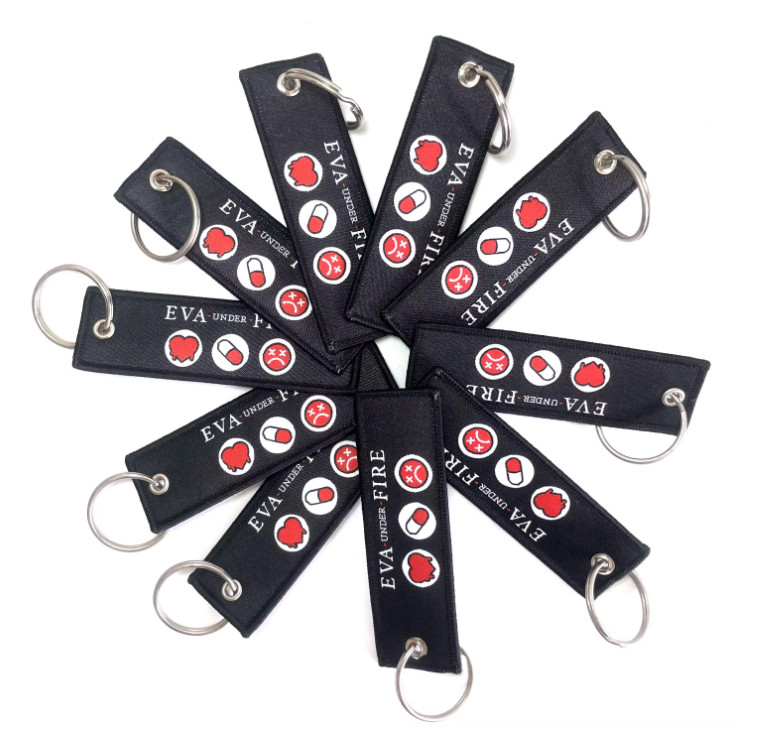 Custom Woven Logo Embroidered Keyring Jet Tag for Motorcycle Car Anime
