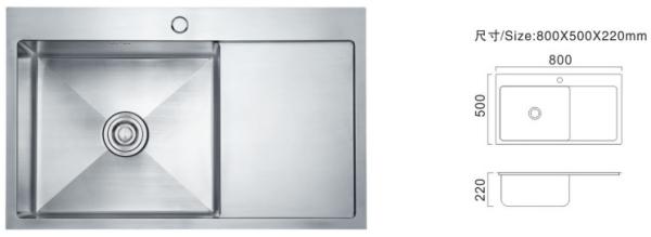 Width 700mm 800mm Single Bowl Stainless Steel Sink Single Bowl Plate Kitchen
