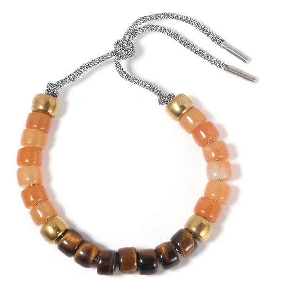 Brown Tiger Eyes Stone With 14k Gold Beads Forte Beads Bracelet In Metallic