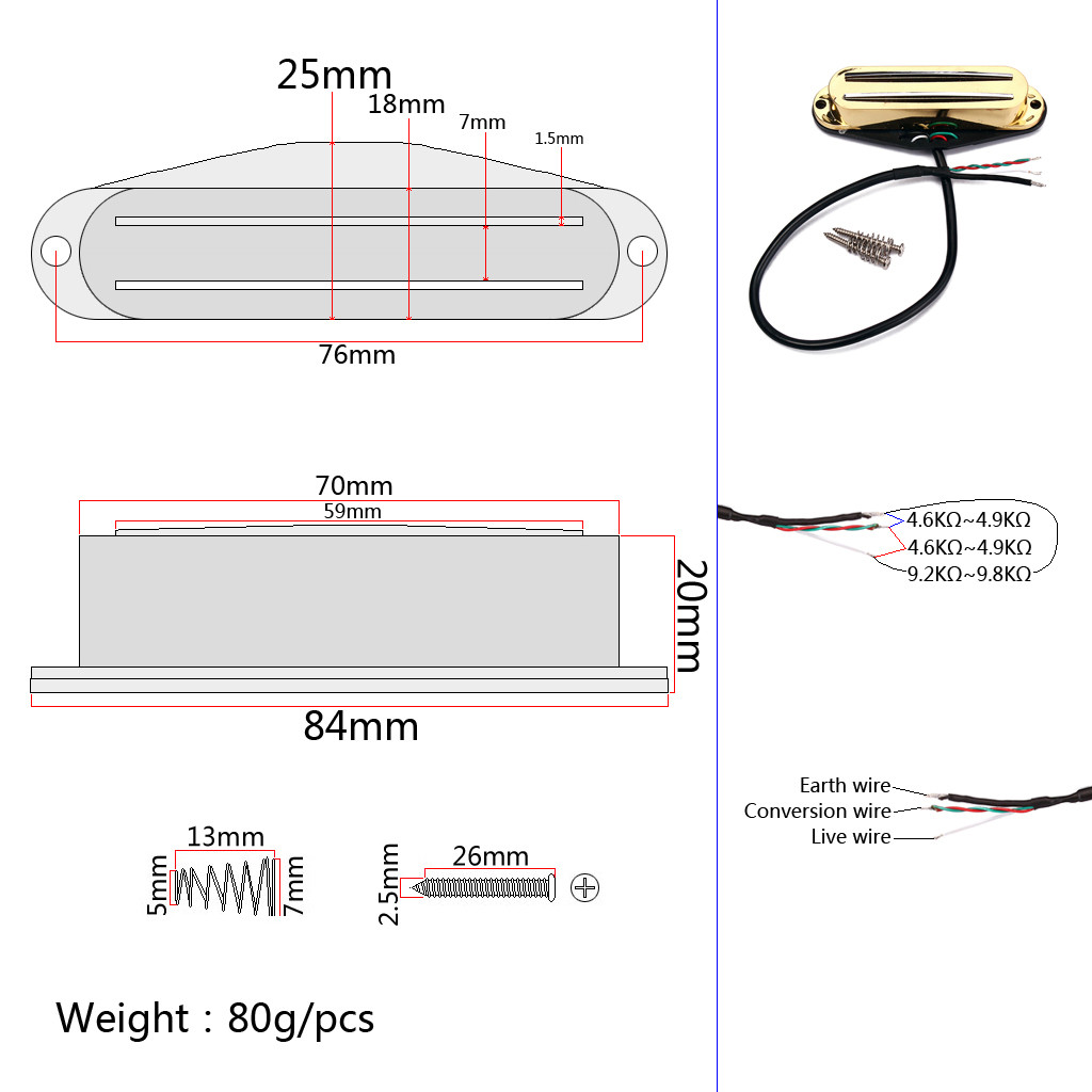Gold Dual Hot Rail Humbucker Ceramic Magnet For TL Gibson Cigar Box Guitar