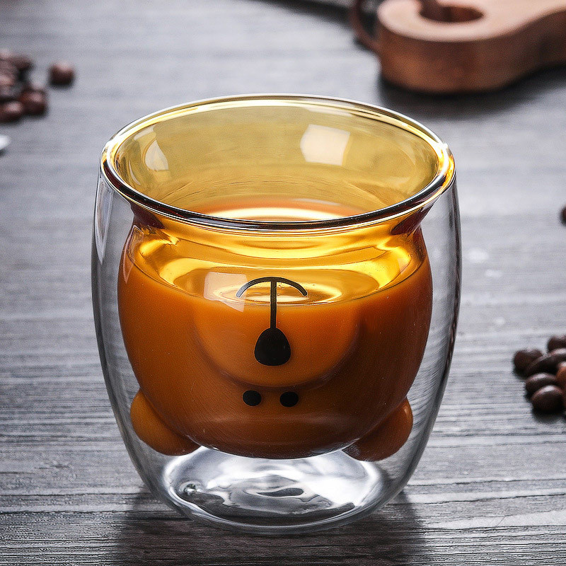 Bear Double Thermostable 270ml Personalized Glass Beer Mugs