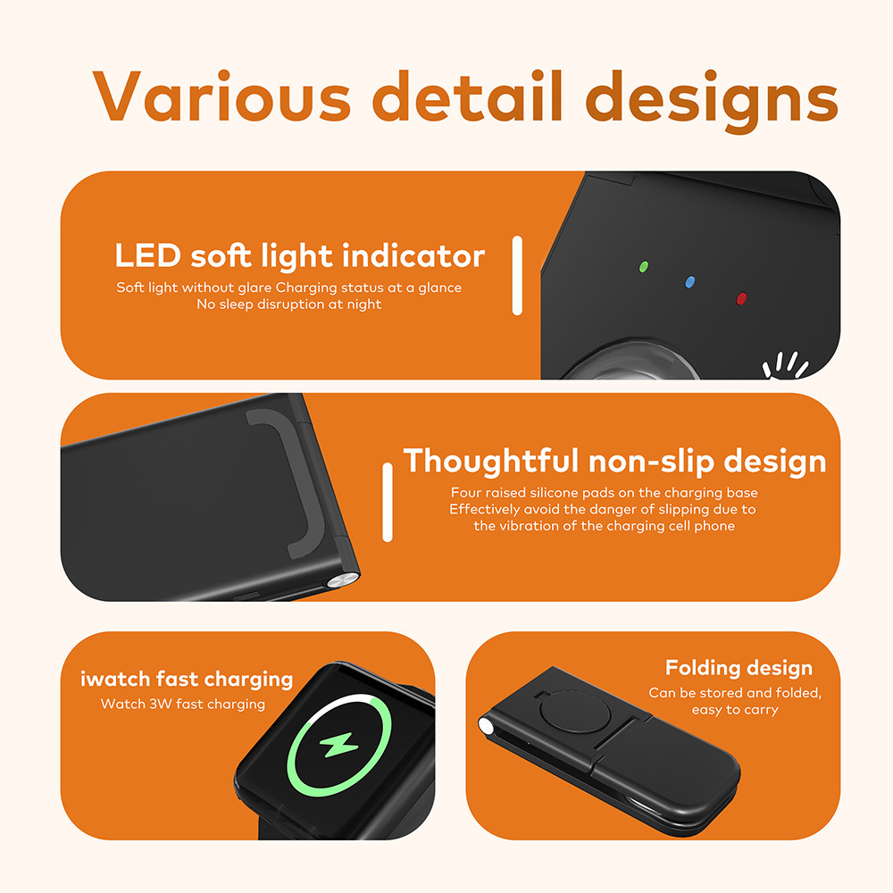 Desktop 3 In 1 Wireless Charger Stand Magnetic Suction 15W Wireless Charger For Mobile Phone