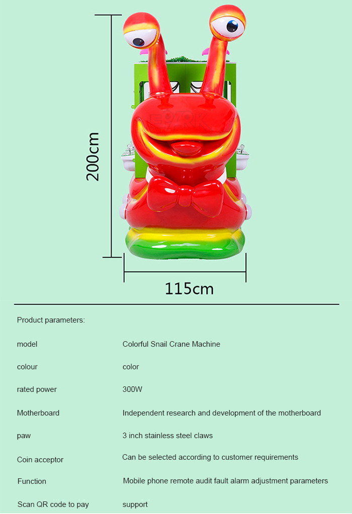 Coin Operated Colorful Snail Gift Machine 8 Players Toy Claw Machine For Kids