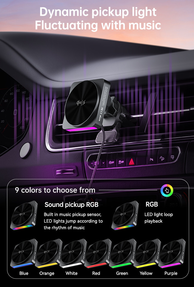 QI2 One-Piece Stretched All-Metal Design Bottom RGB Ambient Light Projection Central Control Car Magnetic Wireless Charger Phone Charging Light Always