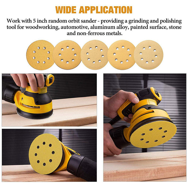6inch 15hole Hook Loop Sandpaper Discs Gold Aluminum Oxide PSA Automotive