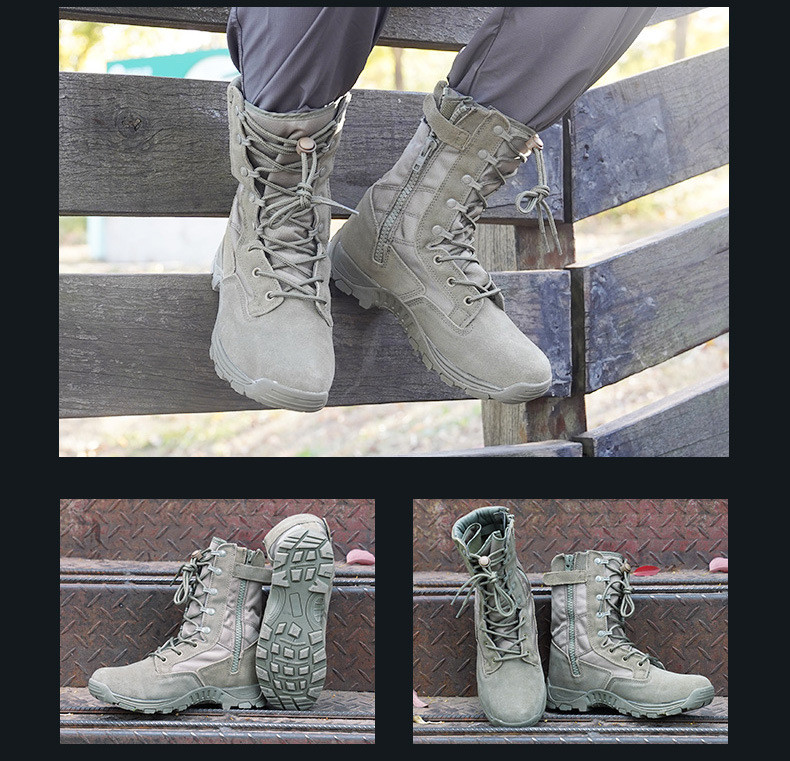 Non-slip Rubber Sole Combat Boots Oxford Cloth Material For Security Work In Green