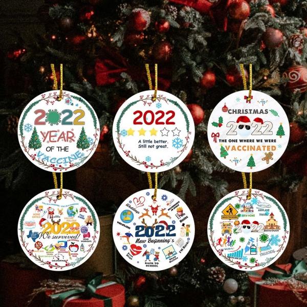 3 Inches Ceramic Christmas Tree Ornaments UV Printing For Home Pendant