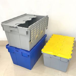  Nestable Crate Attached Lid Container Plastic Storage Stackable 600*400*315mm Pp Heavy Duty Manufactures