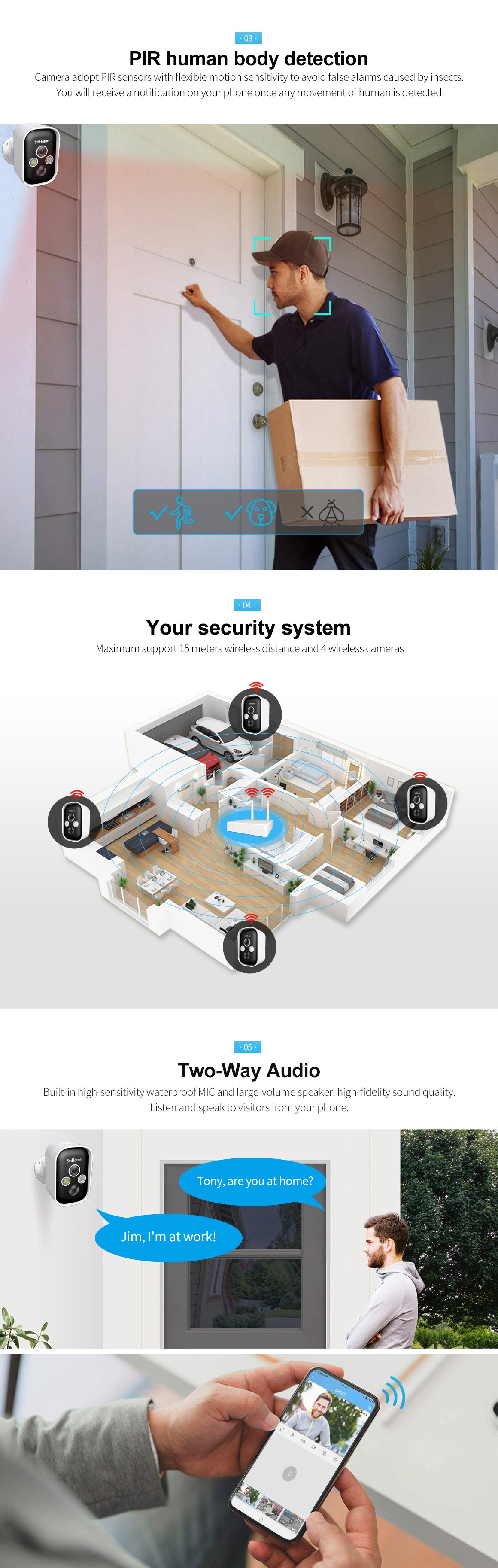 Outdoor Waterproof IP65 low power Base station battery camera kit include 2Pcs Wifi Battery camera