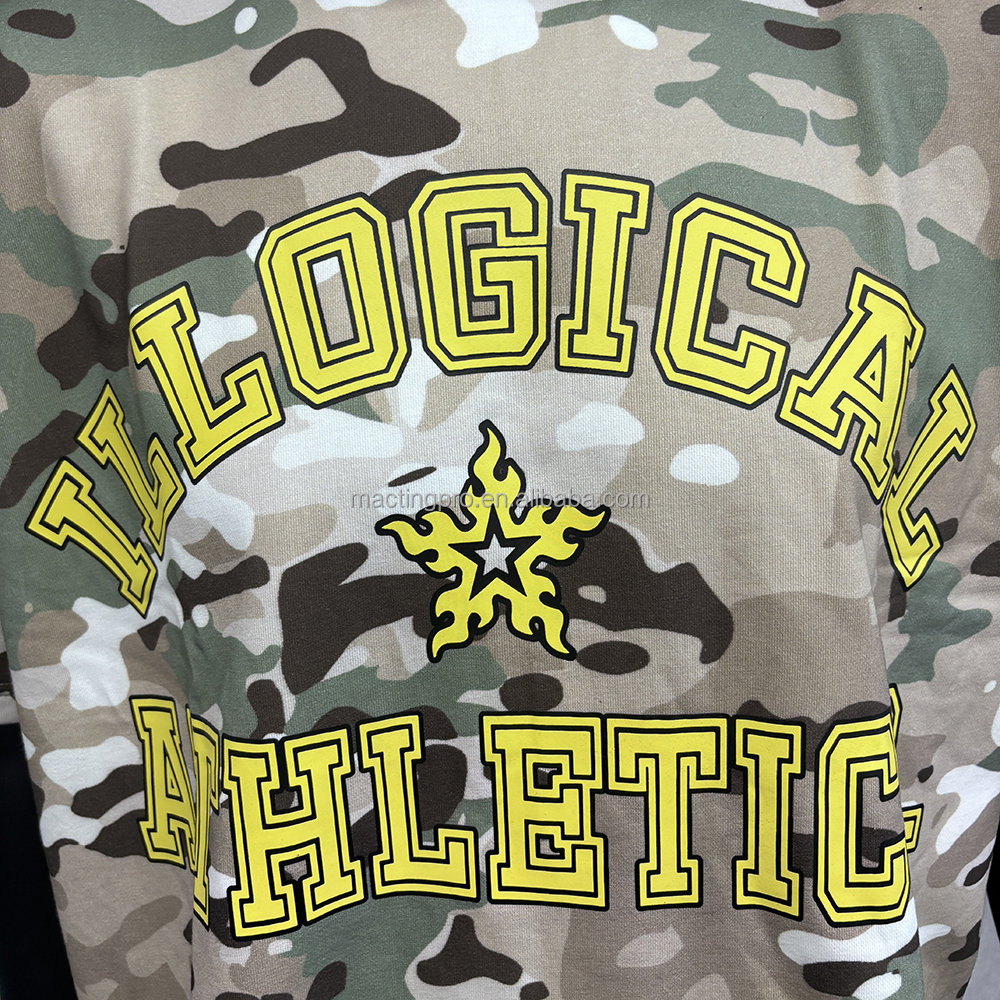 Custom Summer Oversized Camo T-shirt for Men Silk Screen Printed Cropped Boxy T-shirt