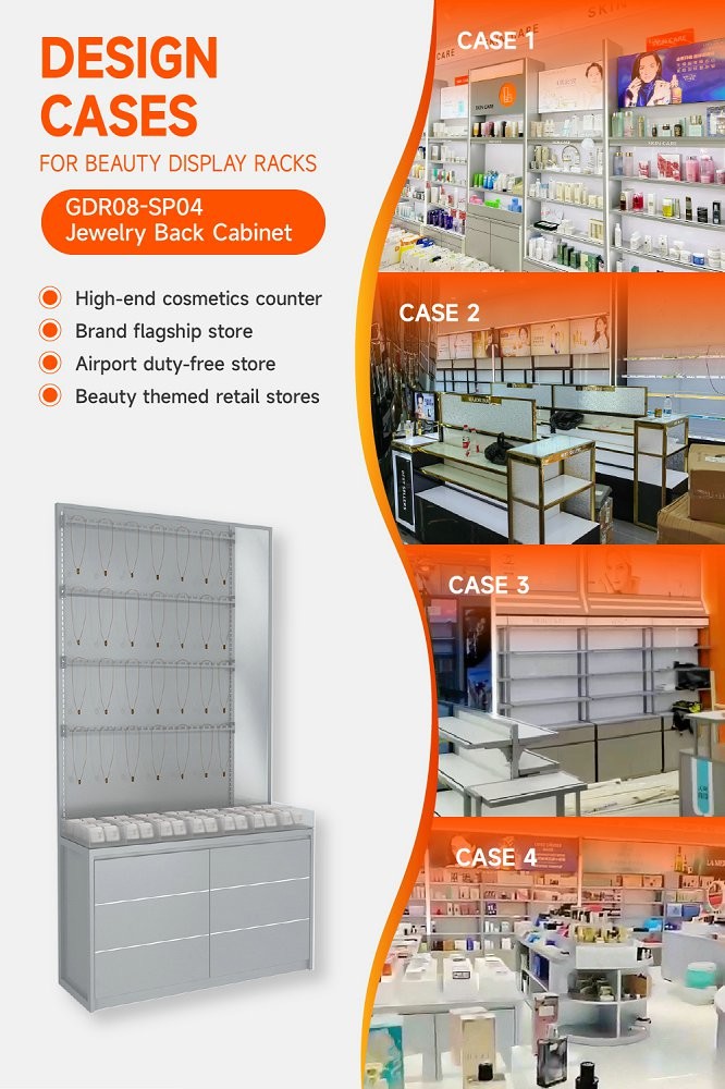 GDR08-SP04 Cosmetic Display Shelf with Frosted Transparent Acrylic Joint Grids and Adjustable Height for Cosmetics Retail Stores