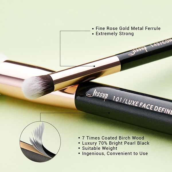 Jessup 15pcs Rose Gold Makeup Brushes Natural Hair Cosmetic Brush Kit